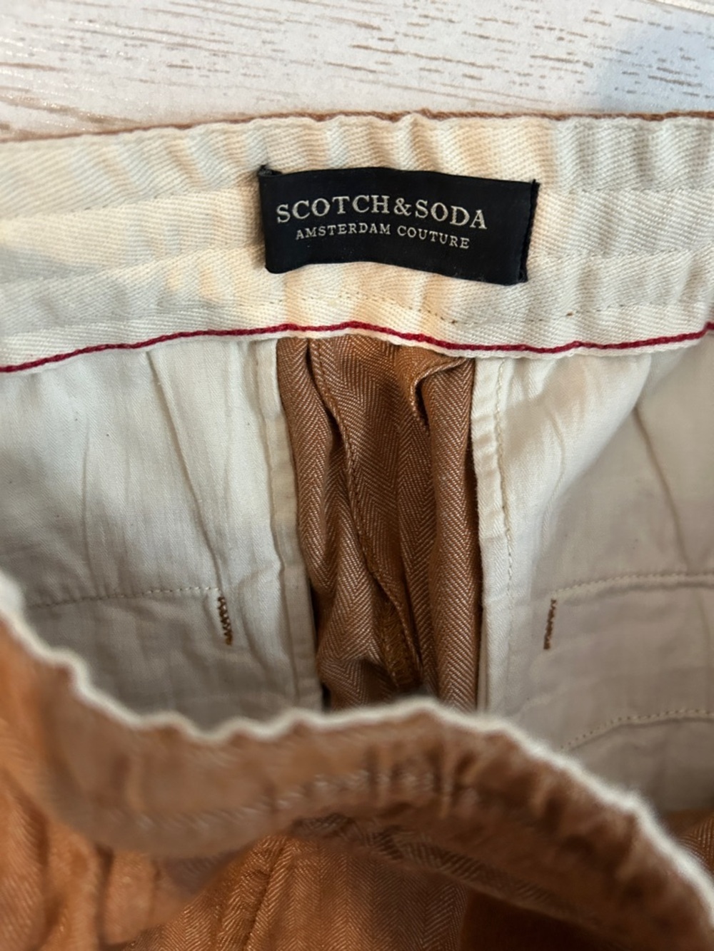Scotch & Soda Brown Athletic Linen-Blend Shorts with Cream Drawstring - Picture 3 of 4